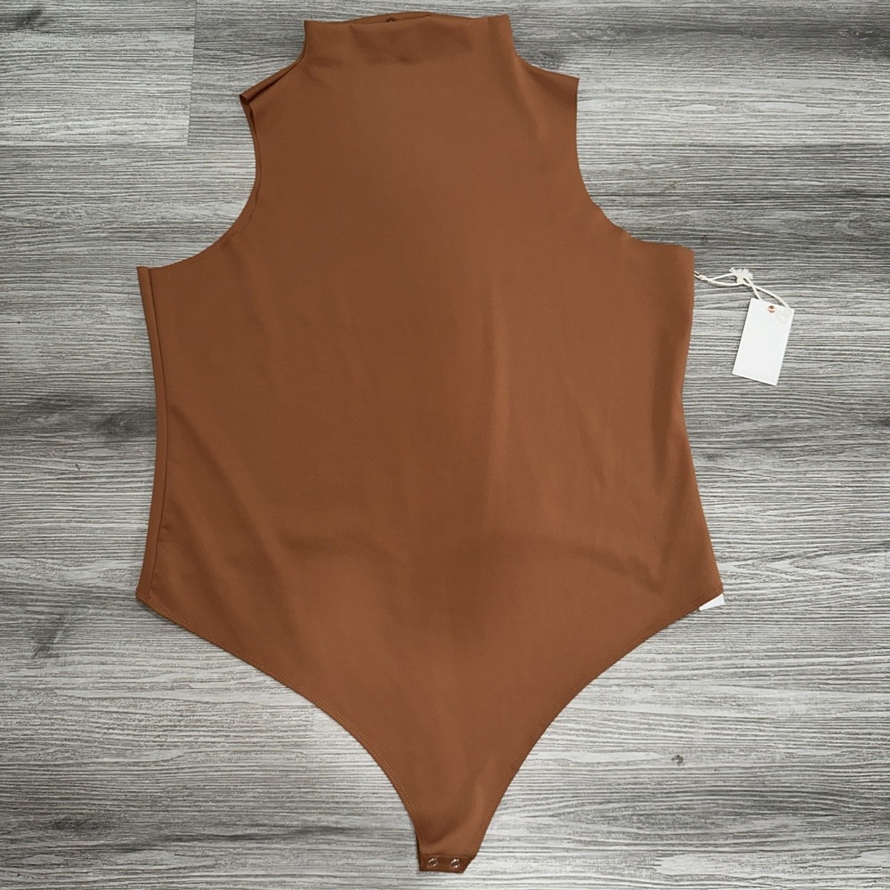 Good American Nwt Women's Size 7 Brown Scuba Funnel Tank Thong Bodysuit